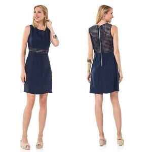 NWT Sail To Sable Poly Crepe Lace Sleeveless Mini Sheath Dress Navy Women's 8
